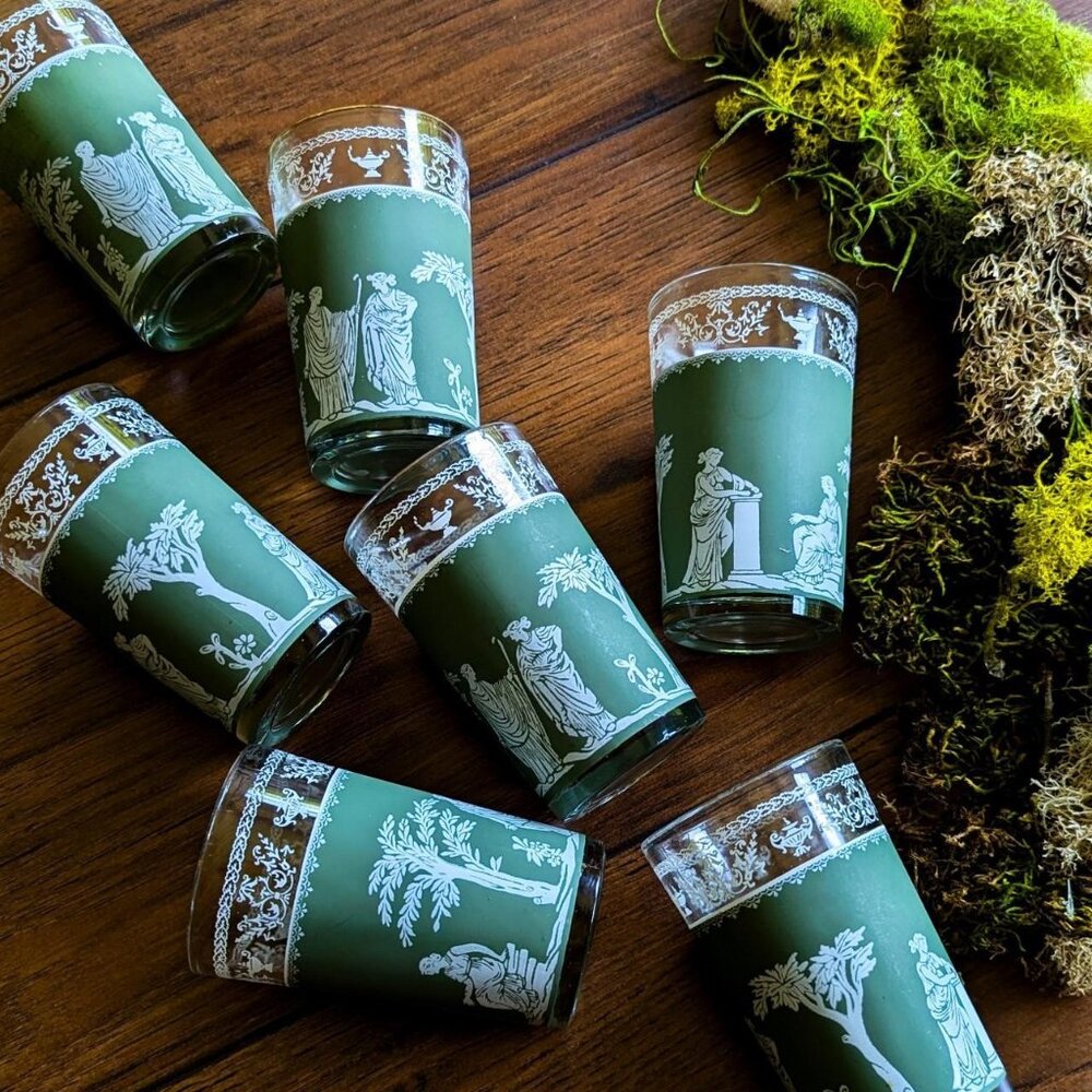 STUNNING Vintage Wedgwood Jasperware Jeannette Hellenic Grecian Glass Set